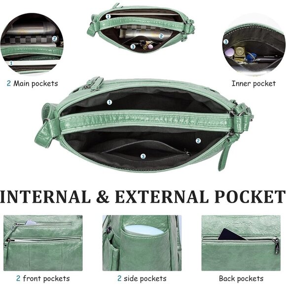 🆕 Volganik Rock PU Leather Shoulder Bag Women Green Soft Pocketbooks Purse - Picture 5 of 6